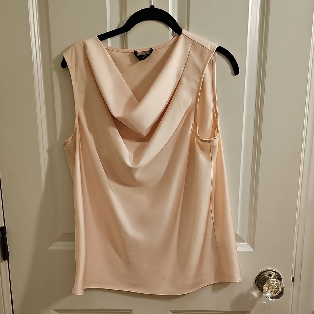 Chic Peach Draped Sleeveless Blouse